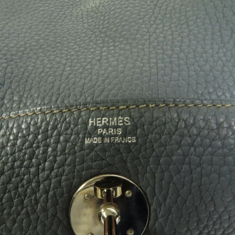 HERMES Clemence皮革Lindy 26銀扣手挽肩背兩用袋Bleu Orage-7