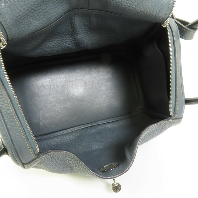 HERMES Clemence皮革Lindy 26銀扣手挽肩背兩用袋Bleu Orage-8