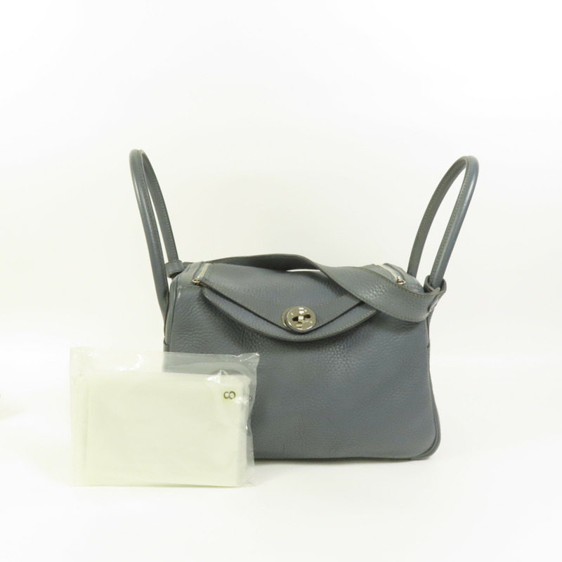 HERMES Clemence皮革Lindy 26銀扣手挽肩背兩用袋Bleu Orage-9