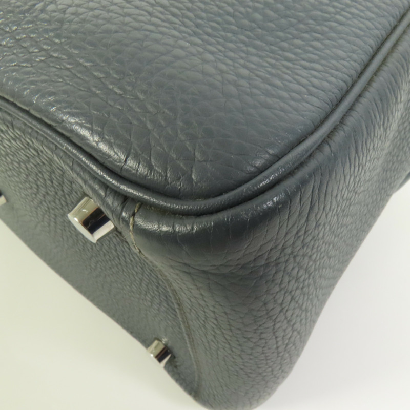 HERMES Clemence皮革Lindy 26銀扣手挽肩背兩用袋Bleu Orage-11