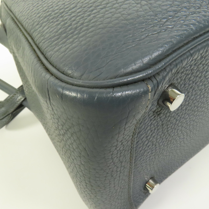 HERMES Clemence皮革Lindy 26銀扣手挽肩背兩用袋Bleu Orage-12