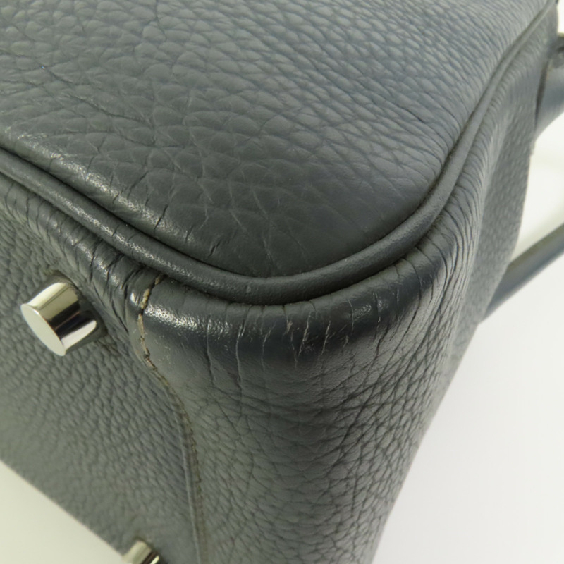 HERMES Clemence皮革Lindy 26銀扣手挽肩背兩用袋Bleu Orage-13