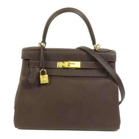 HERMES Togo皮革Kelly 28金扣手挽肩背兩用袋Rouge Sellier