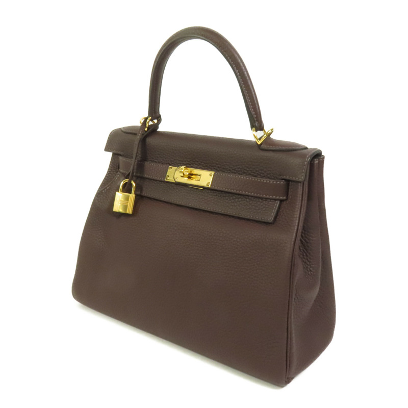 HERMES Togo皮革Kelly 28金扣手挽肩背兩用袋Rouge Sellier-2