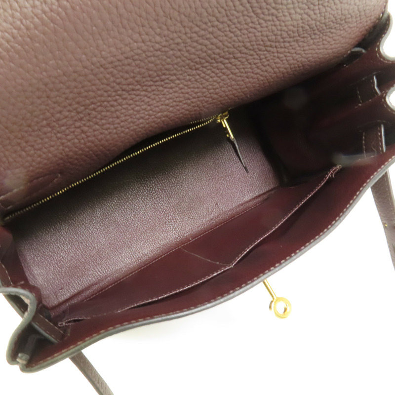 HERMES Togo皮革Kelly 28金扣手挽肩背兩用袋Rouge Sellier-4