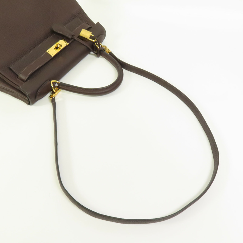 HERMES Togo皮革Kelly 28金扣手挽肩背兩用袋Rouge Sellier-5