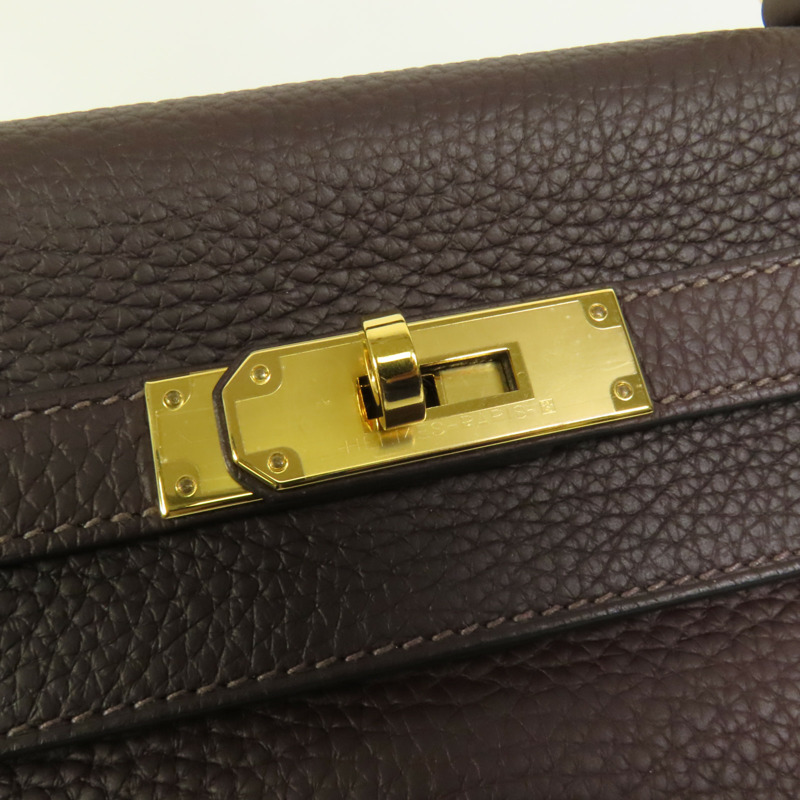 HERMES Togo皮革Kelly 28金扣手挽肩背兩用袋Rouge Sellier-9
