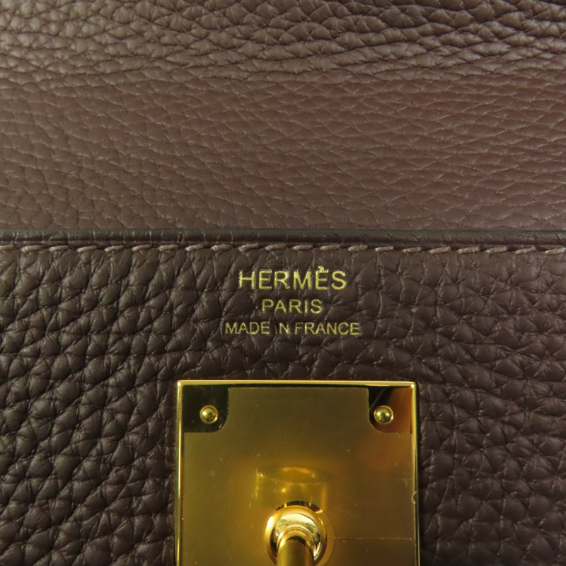 HERMES Togo皮革Kelly 28金扣手挽肩背兩用袋Rouge Sellier-10