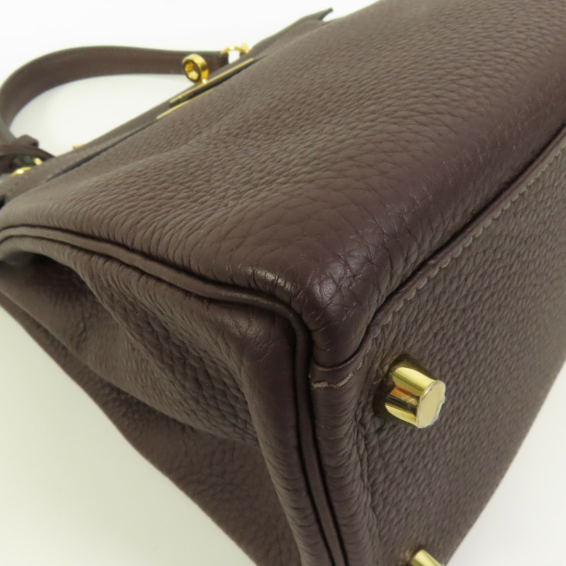 HERMES Togo皮革Kelly 28金扣手挽肩背兩用袋Rouge Sellier-13