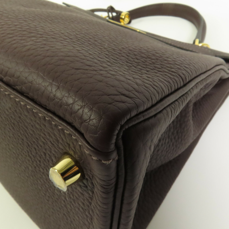 HERMES Togo皮革Kelly 28金扣手挽肩背兩用袋Rouge Sellier-15