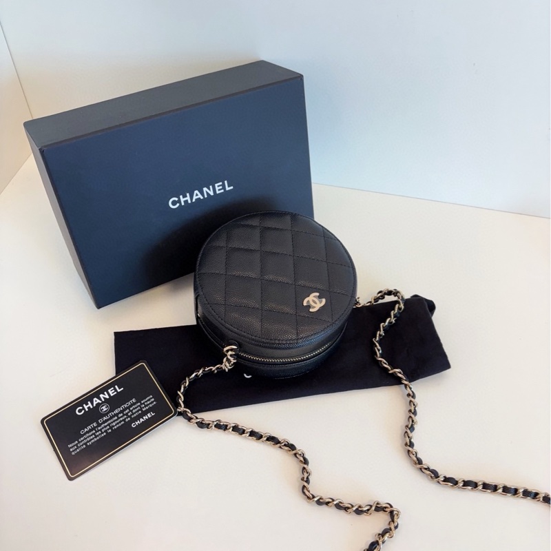 【閒置🆕帶膜】Chanel  黑金荔枝牛皮小圓餅 鏈條包  斜挎包-5