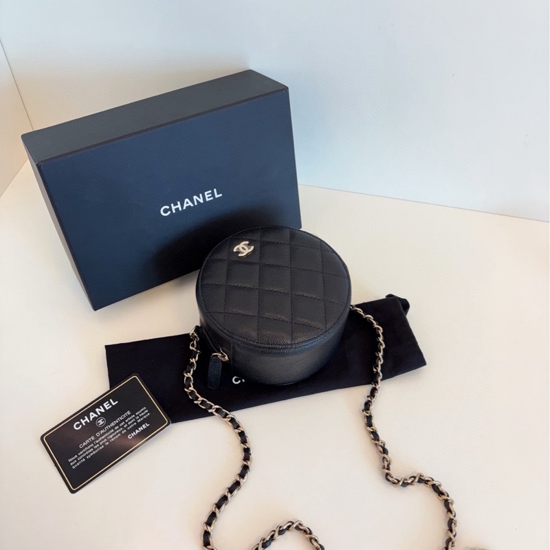 【閒置🆕帶膜】Chanel  黑金荔枝牛皮小圓餅 鏈條包  斜挎包-6