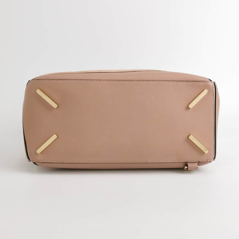 Loewe Puzzle中號牛皮翻毛皮拼色幾何線條單肩包-5