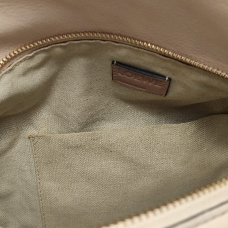 Loewe Puzzle中號牛皮翻毛皮拼色幾何線條單肩包-9