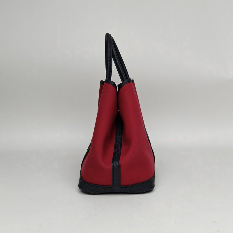 HERMES GardenParty花園包30B5寶石紅拼76印度藍拼L4泡泡粉NEGONA皮/帆布B刻銀扣肩背包-1