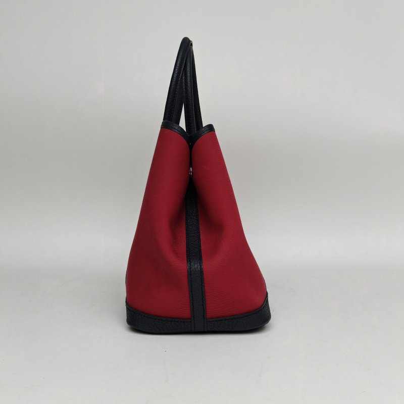 HERMES GardenParty花園包30B5寶石紅拼76印度藍拼L4泡泡粉NEGONA皮/帆布B刻銀扣肩背包-3