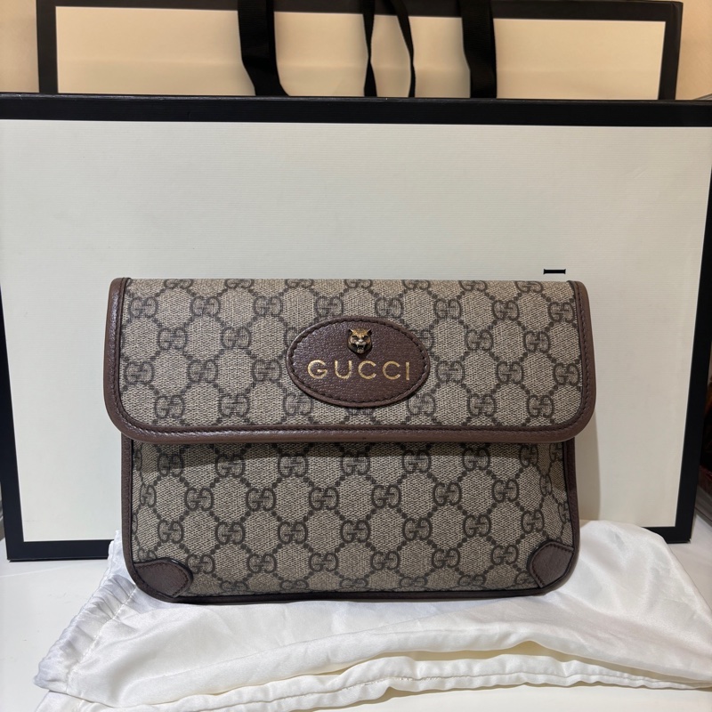 古馳/Gucci 經典雙G印花虎頭腰包  胸包單肩斜挎包-0