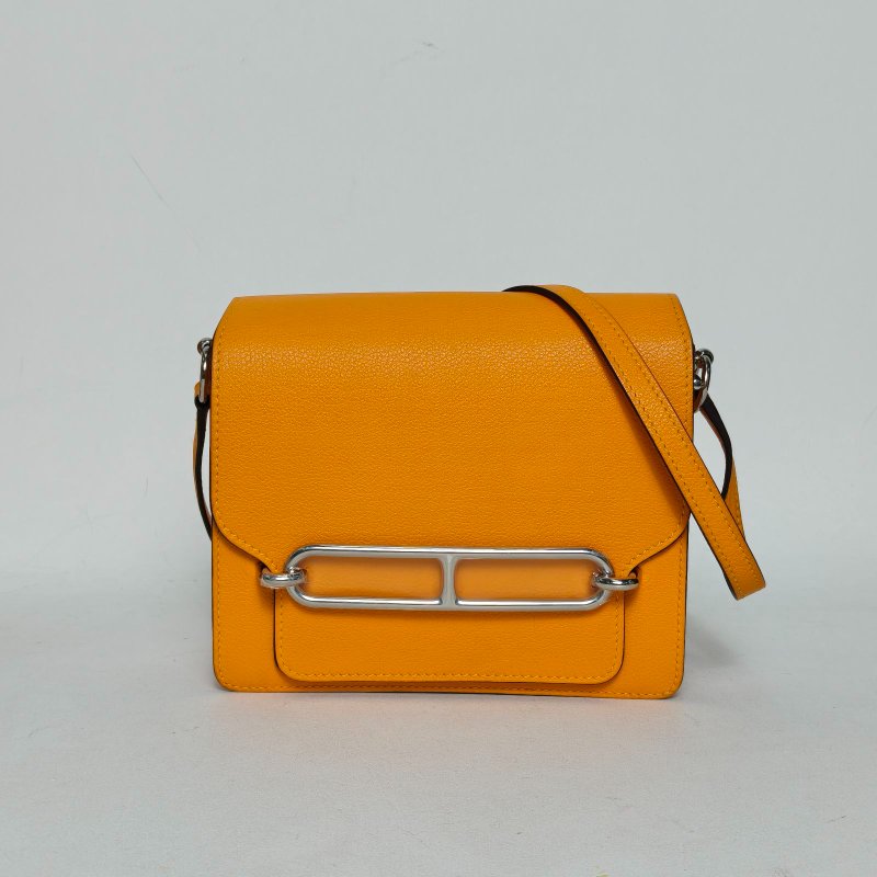 HERMES Roulis豬鼻子199V太陽黃EC皮A刻銀扣肩背包-0