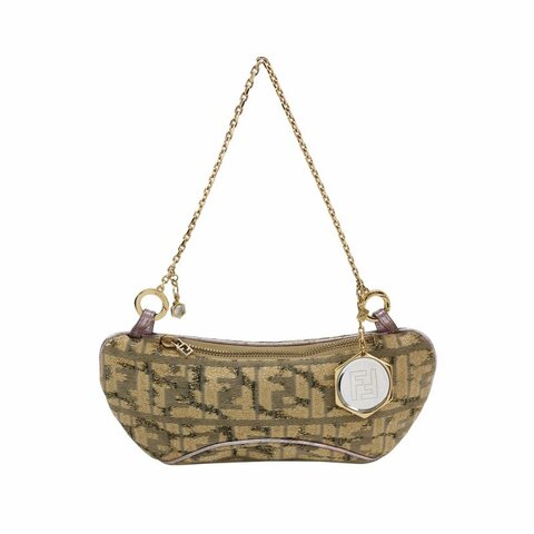 Fendi羊皮拼色雙Flogo吊飾單肩包手提包