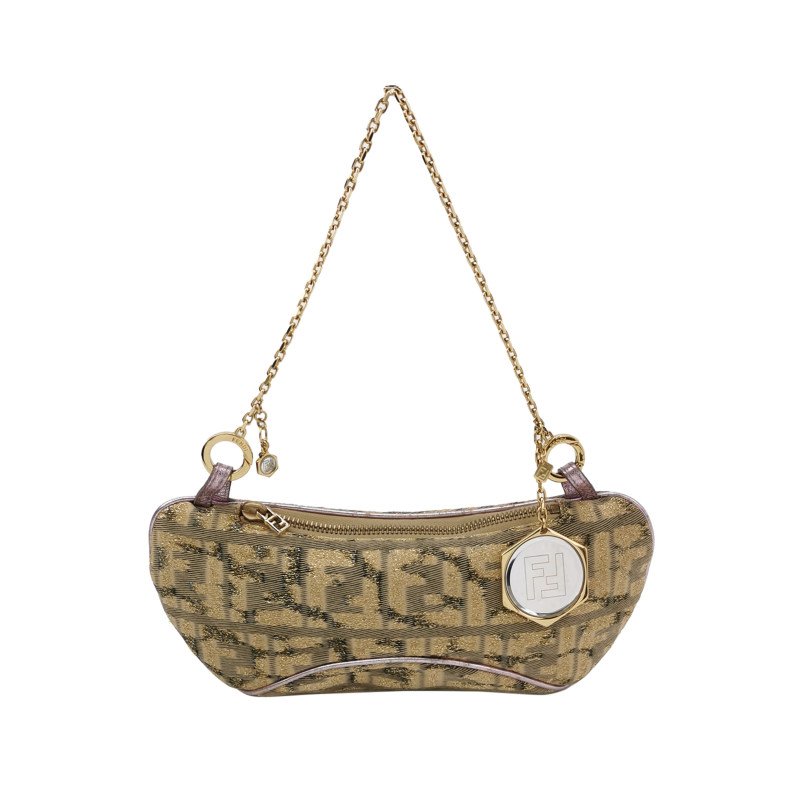 Fendi羊皮拼色雙Flogo吊飾單肩包手提包-0