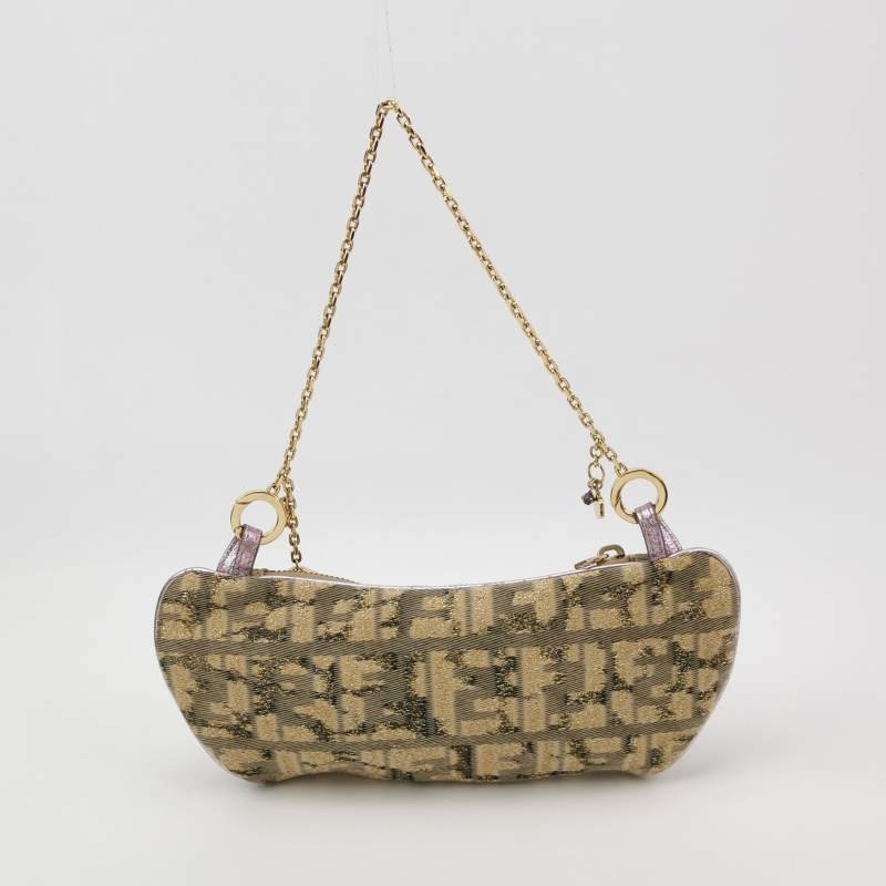 Fendi羊皮拼色雙Flogo吊飾單肩包手提包-4