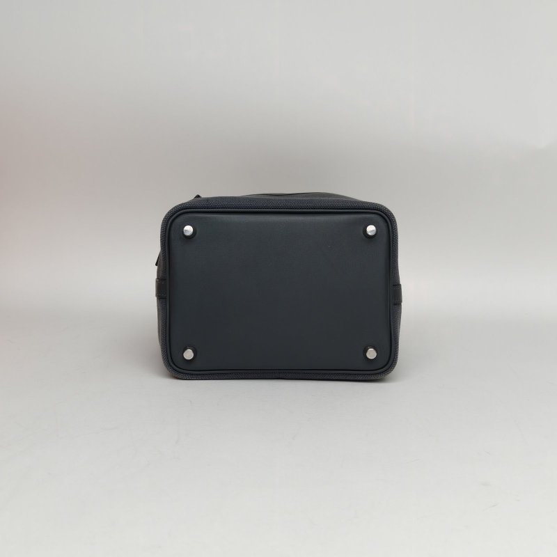 HERMES Picotin菜籃子18CargoH0朦朧灰Swift皮/帆布W刻銀扣肩背包-4