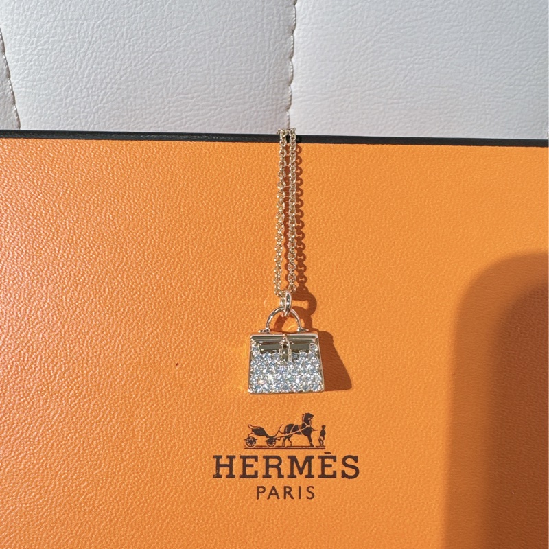 Hermes爱马仕 玫瑰金满钻 kelly项链-1