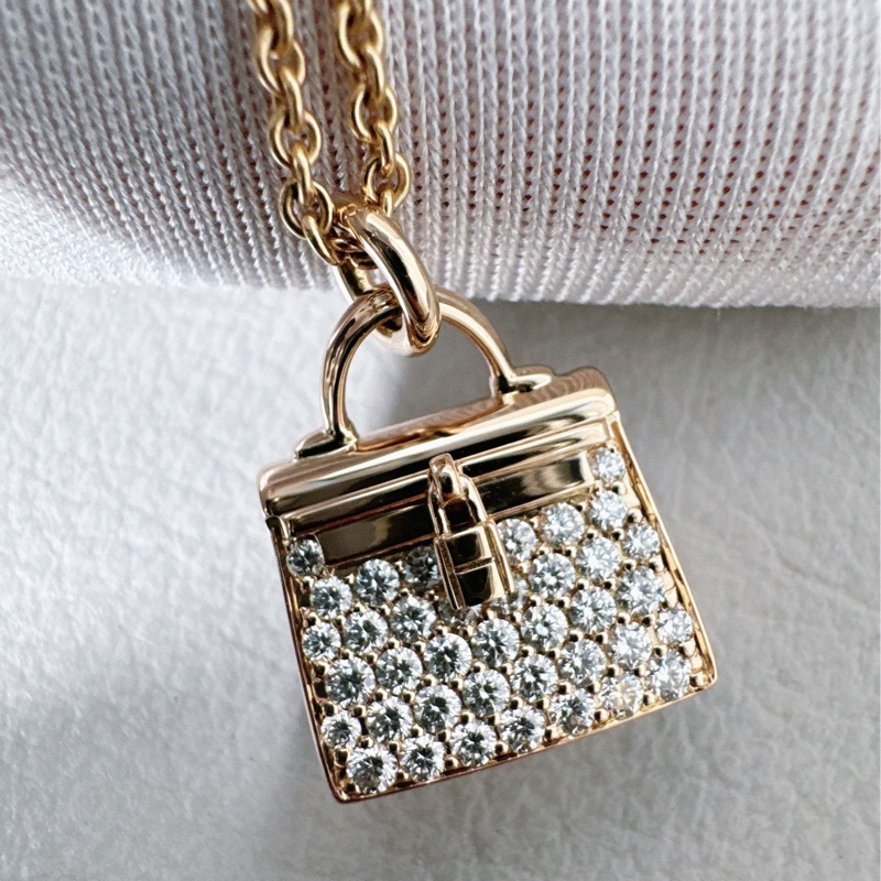 Hermes爱马仕 玫瑰金满钻 kelly项链-2