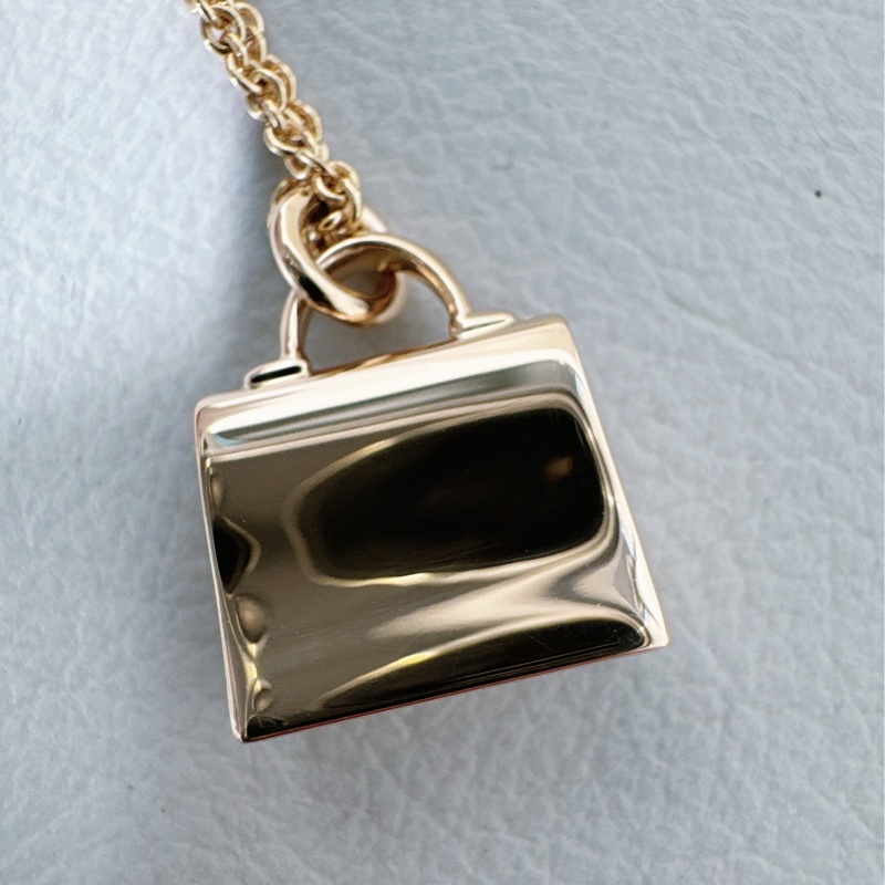 Hermes爱马仕 玫瑰金满钻 kelly项链-3