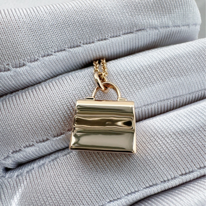 Hermes爱马仕 玫瑰金满钻 kelly项链-5