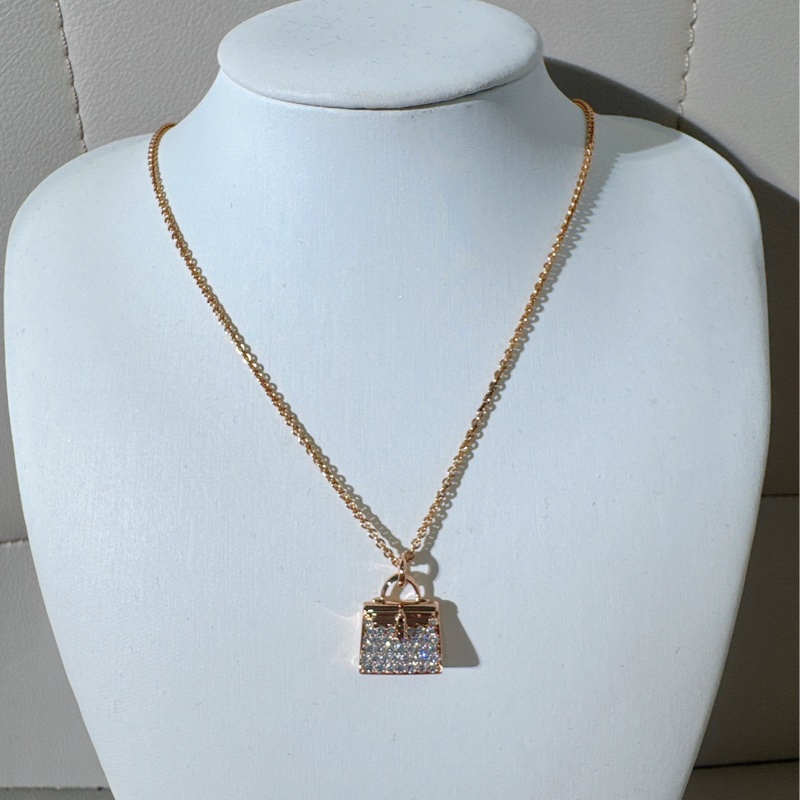 Hermes爱马仕 玫瑰金满钻 kelly项链-6