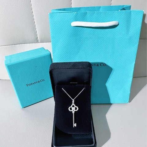 Tiffany蒂芙尼 18k白金满钻皇冠钥匙项链