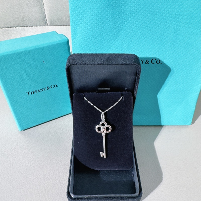 Tiffany蒂芙尼 18k白金满钻皇冠钥匙项链-1