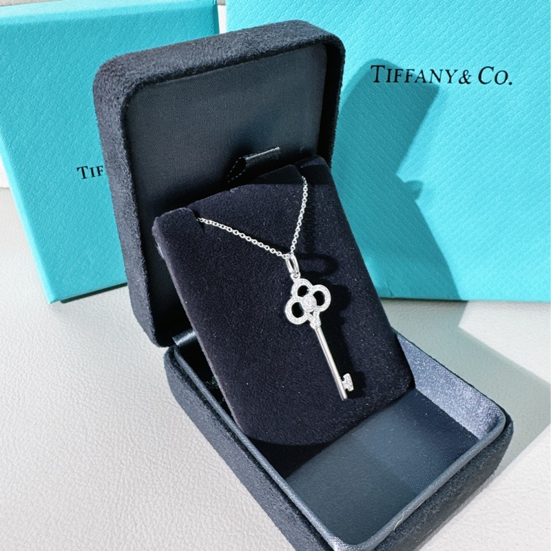 Tiffany蒂芙尼 18k白金满钻皇冠钥匙项链-2