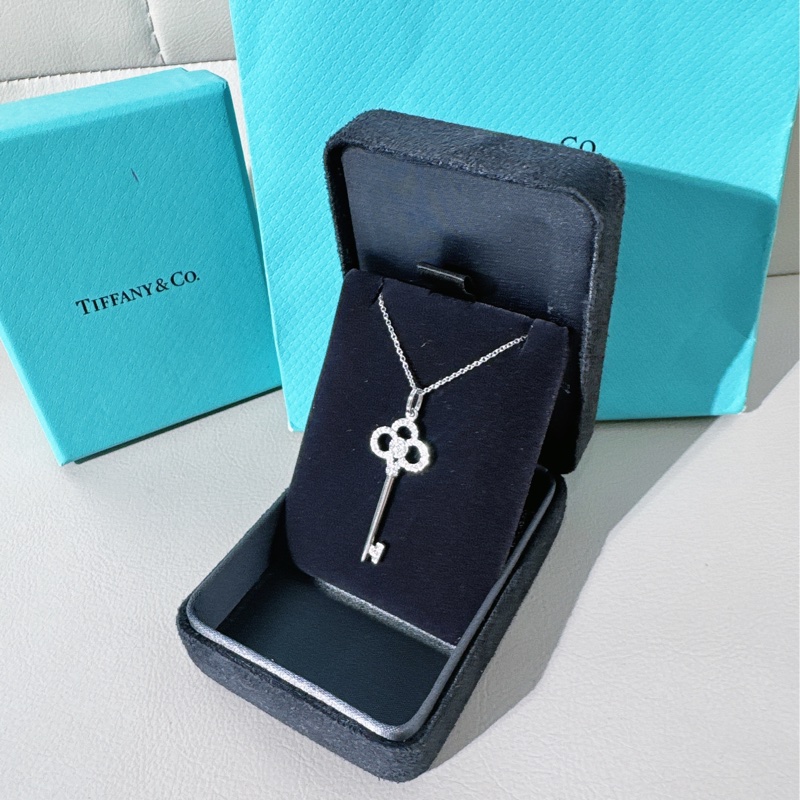 Tiffany蒂芙尼 18k白金满钻皇冠钥匙项链-3