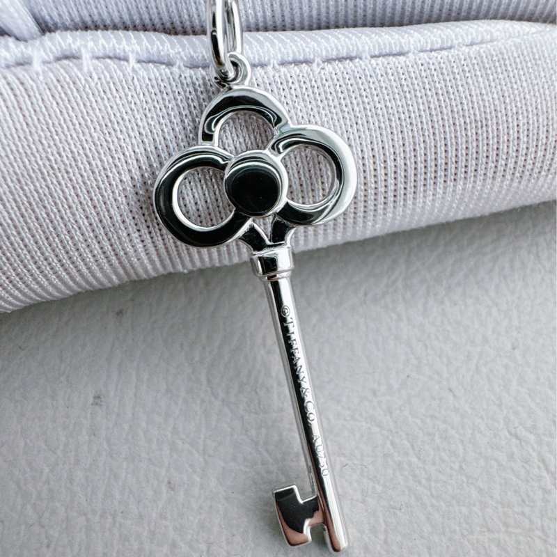 Tiffany蒂芙尼 18k白金满钻皇冠钥匙项链-5