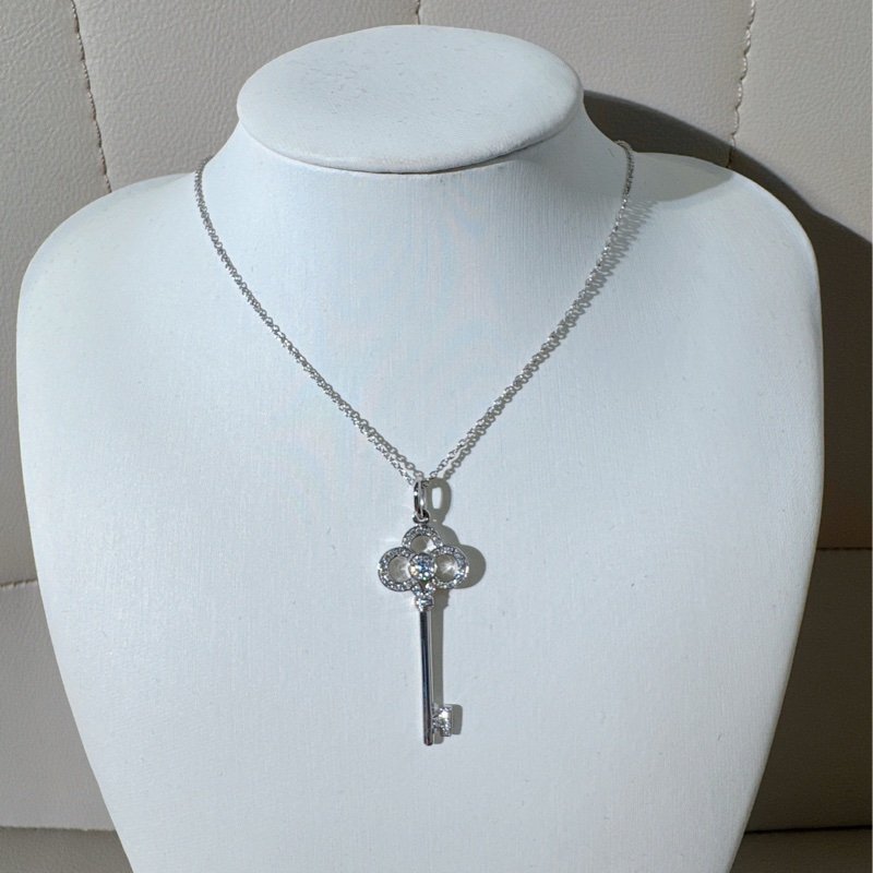 Tiffany蒂芙尼 18k白金满钻皇冠钥匙项链-6