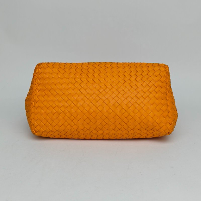 BOTTEGA VENETA 橘色羊皮經典編織neverfull中號購物袋肩背包-4