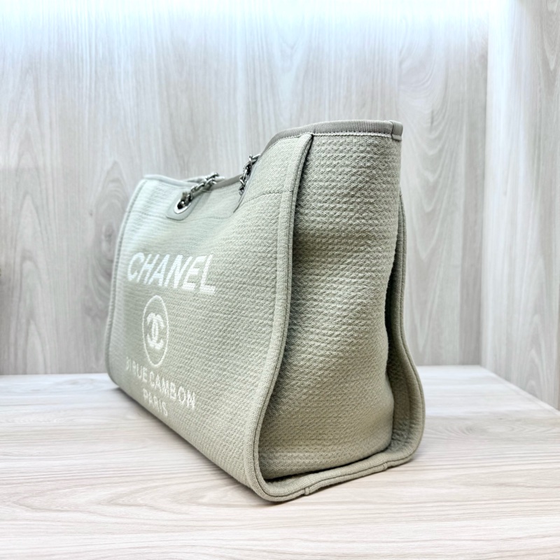 CHANEL牛仔灰帆布銀鏈小號沙灘包A67001-2