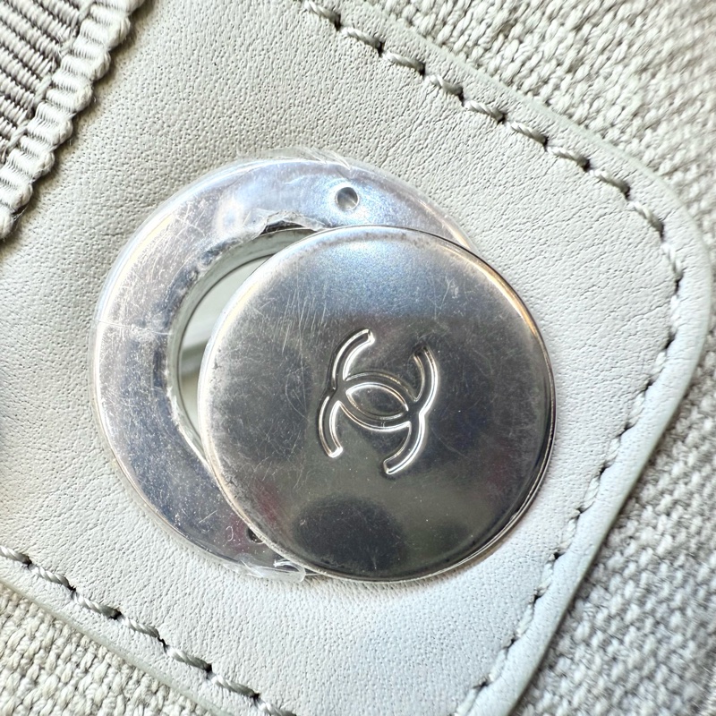 CHANEL牛仔灰帆布銀鏈小號沙灘包A67001-10