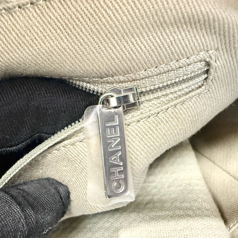 CHANEL牛仔灰帆布銀鏈小號沙灘包A67001-11