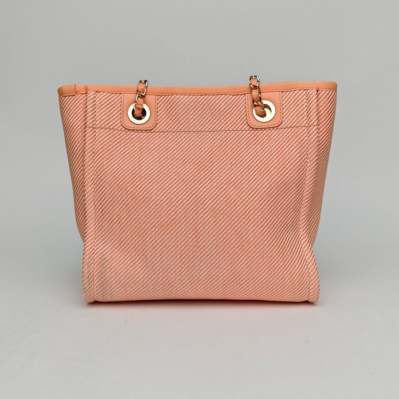 CHANEL 沙灘包購物包小號橘色帆布30開銀扣肩背包-2