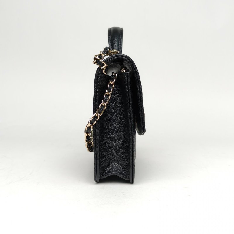 CHANEL 25C風琴雙肩包黑色荔枝牛皮鐳射標淺金扣菱格紋雙皮穿鏈肩帶字母LOGO皮手柄肩背包-3