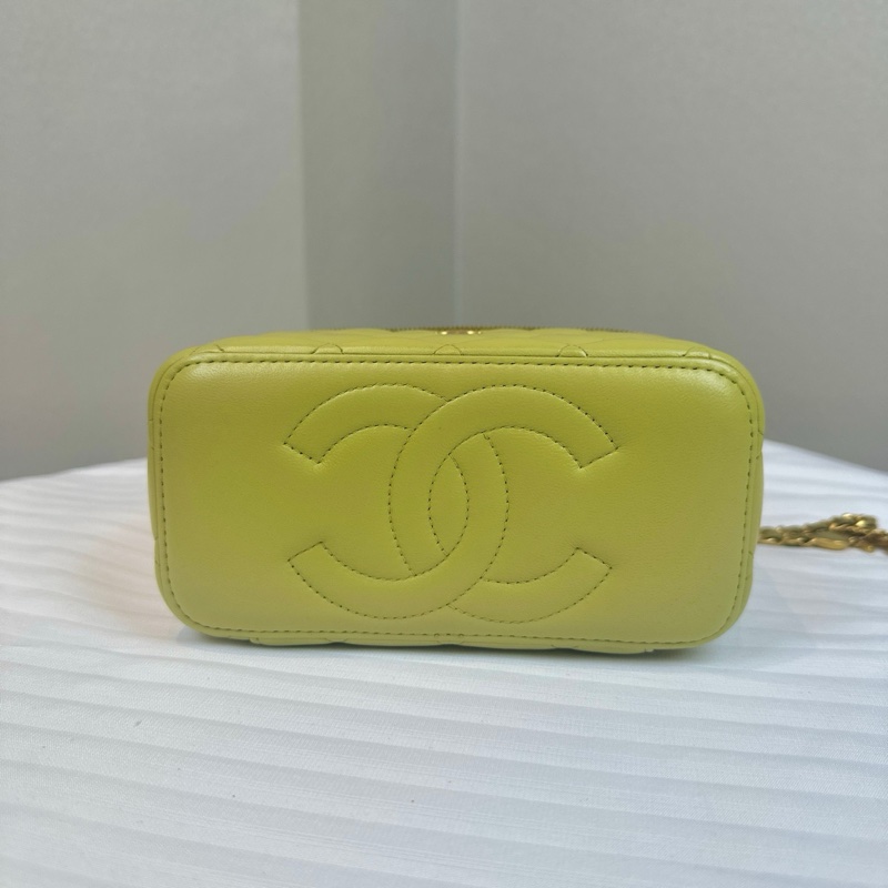 香奈兒/Chanel 淺綠羊皮手提單肩盒子斜挎化妝包帶鏡子17×8×9.5cm-3