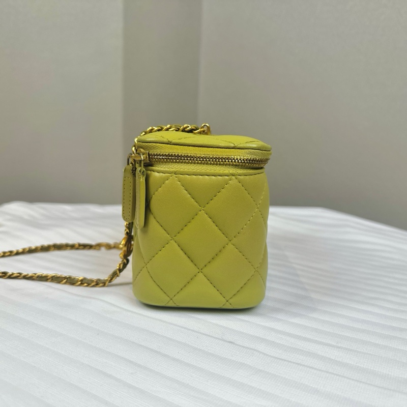 香奈兒/Chanel 淺綠羊皮手提單肩盒子斜挎化妝包帶鏡子17×8×9.5cm-4