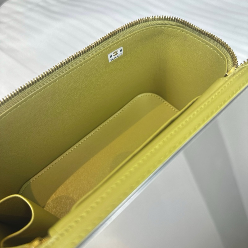 香奈兒/Chanel 淺綠羊皮手提單肩盒子斜挎化妝包帶鏡子17×8×9.5cm-7