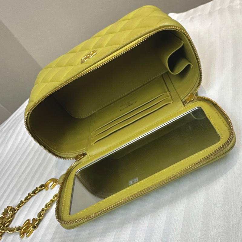 香奈兒/Chanel 淺綠羊皮手提單肩盒子斜挎化妝包帶鏡子17×8×9.5cm-12
