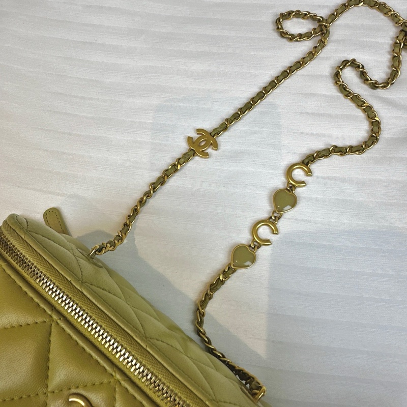 香奈兒/Chanel 淺綠羊皮手提單肩盒子斜挎化妝包帶鏡子17×8×9.5cm-15