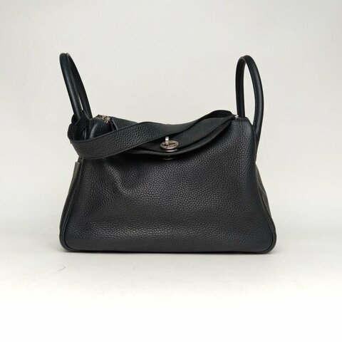HERMES Lindy3089黑色TC皮X刻銀扣肩背包