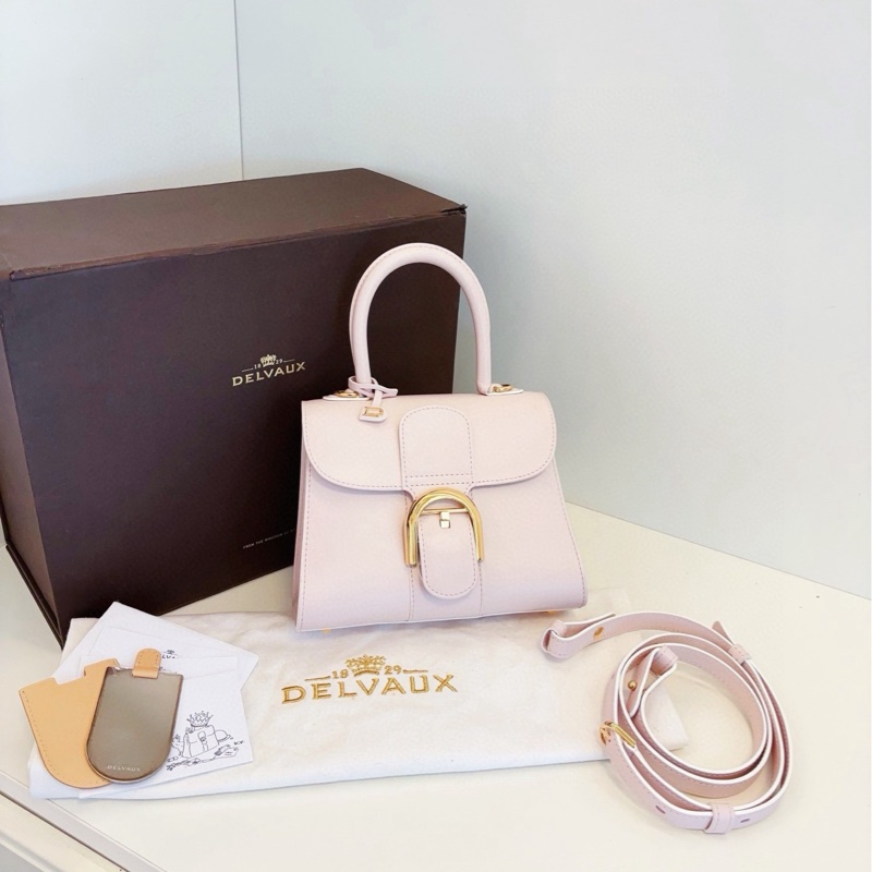 【99新閒置大全套🆕】Delvaux Brilliant mini 粉色金扣手提袋單肩袋 斜挎包-0